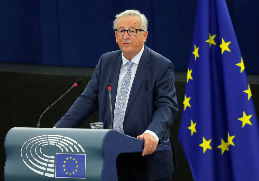 European Commission President Juncker delivers a speech during a debate on The State of the EU at the European Parliament in Strasbourg