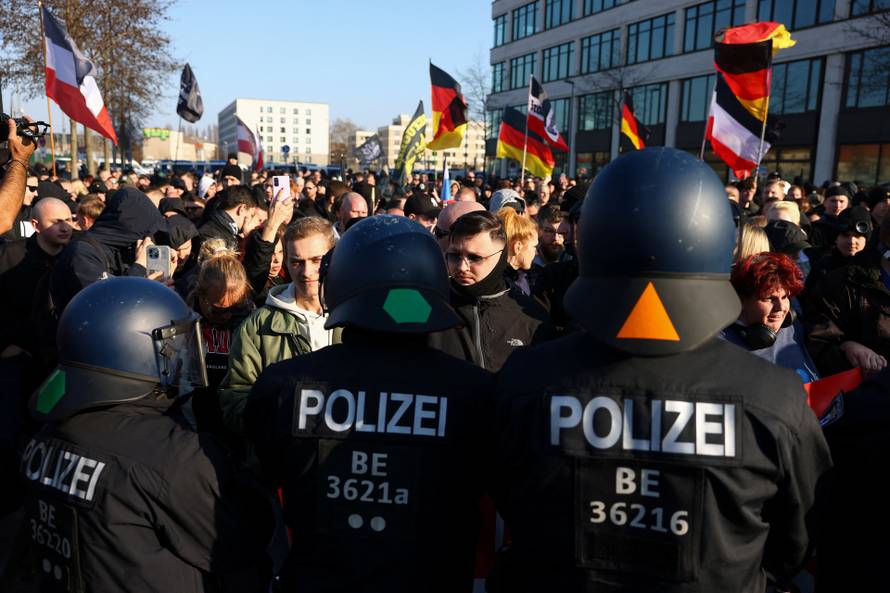 Right-wing protest in Friedrichshain district in Berlin