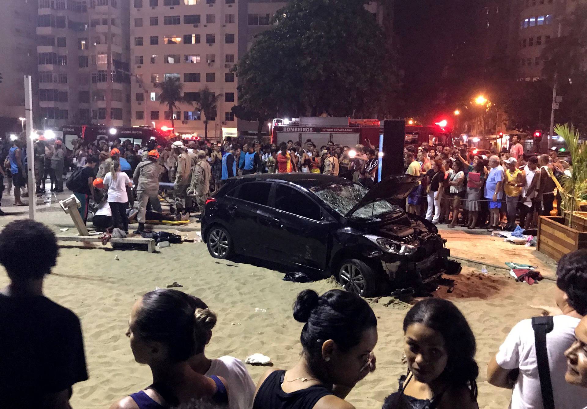 A vehicle that ran over some people at Copacabana beach is seen in Rio de Janeiro