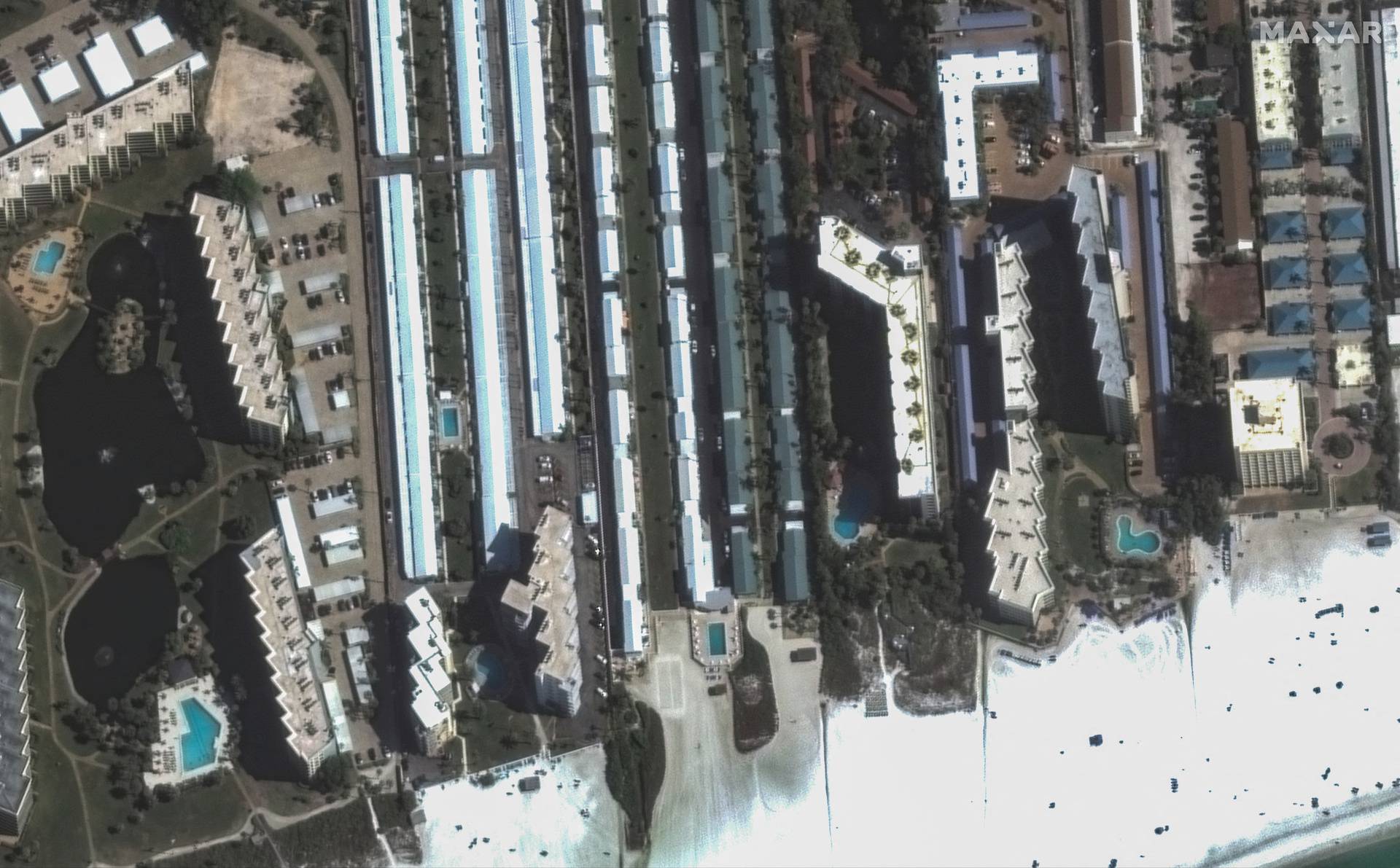 A satellite view shows buildings in Siesta Key, Florida, U.S., before the passing of Hurricane Milton