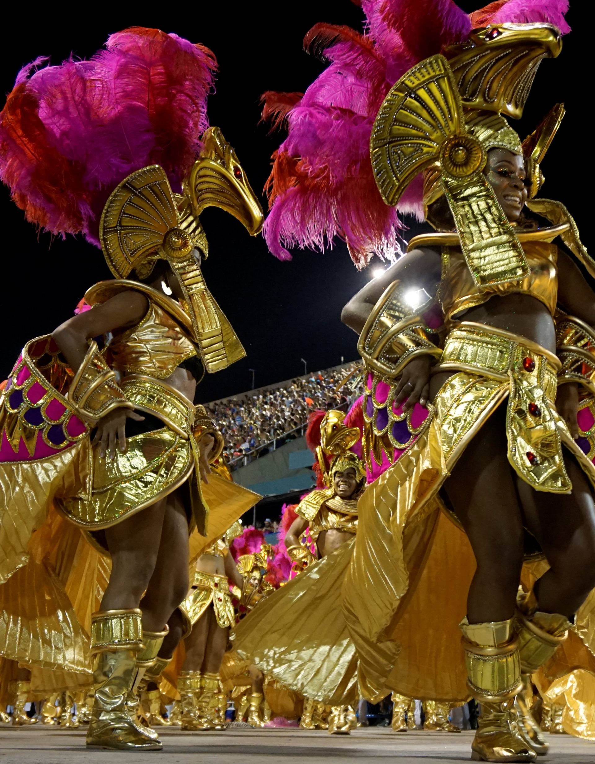 Revellers from Salgueiro perform during the second night of the Carnival parade at the Sambadrome in Rio de Janeiro