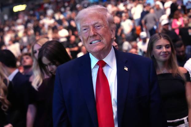 U.S. President Donald Trump attends UFC 327 at Kaseya Center
