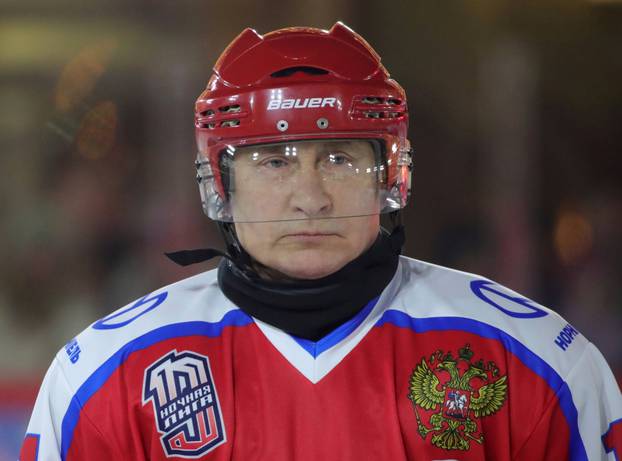 Russian President Putin plays ice hockey in Moscow