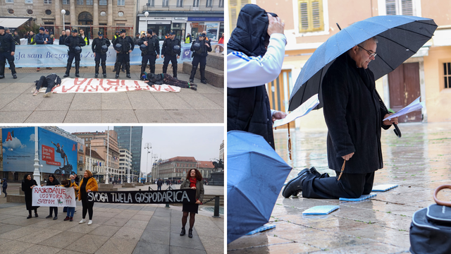 Opet molili i klečali na ulicama: U Zagrebu stigli i prosvjednici, razvili plakate i legli na njih