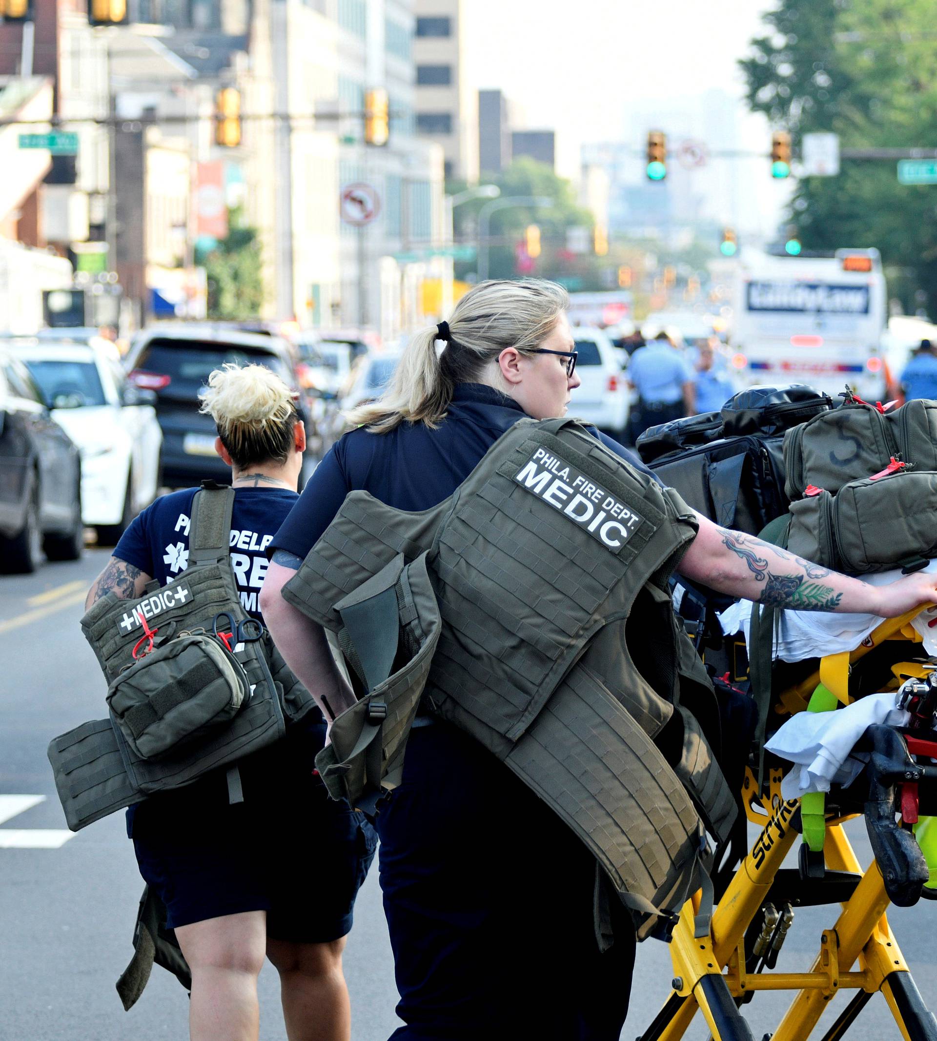 Police and medics respond to an active shooter situation in Philadelphia