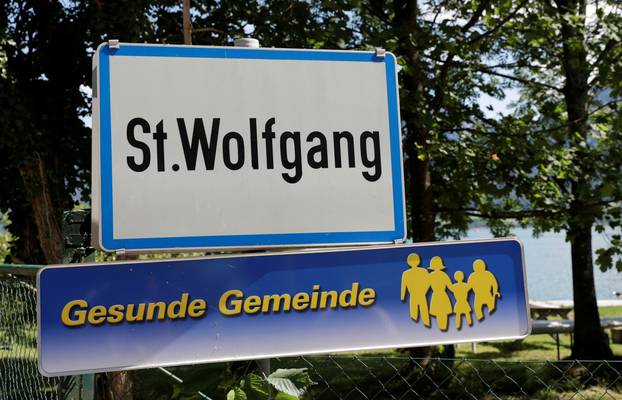 Sign of village of St. Wolfgang is pictured