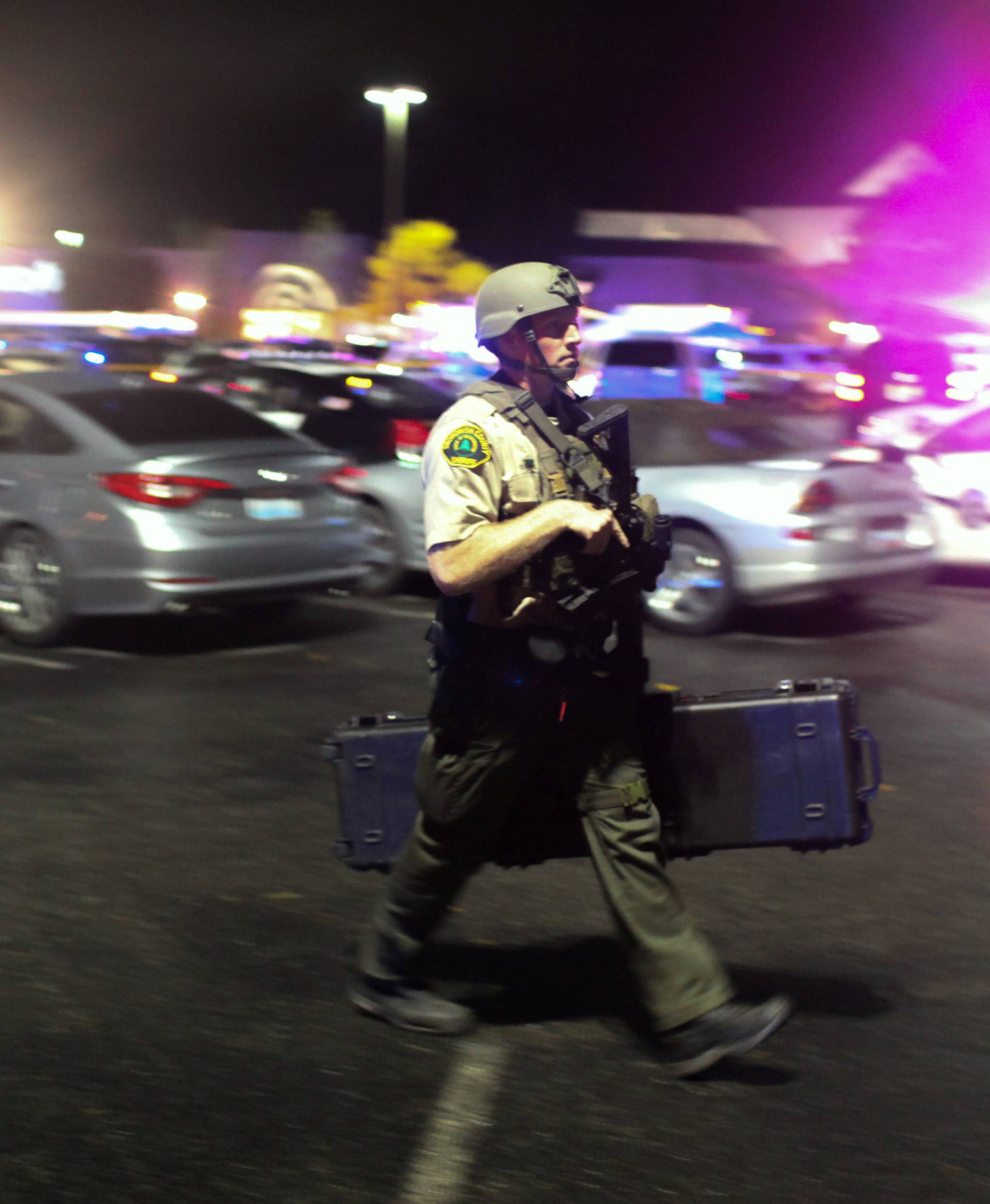 Authorities are pictured at the Cascade Mall following reports of an active shooter in Burlington, Washington