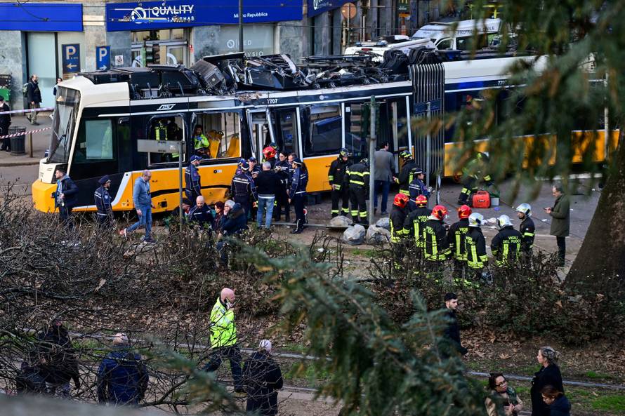 Aftermath of tram derailment in Milan