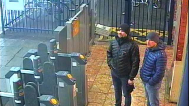 Alexander Petrov and Ruslan Boshirov, who were formally accused of attempting to murder former Russian intelligence officer Sergei Skripal and his daughter Yulia in Salisbury, are seen on CCTV in an image handed out by the Metropolitan Police