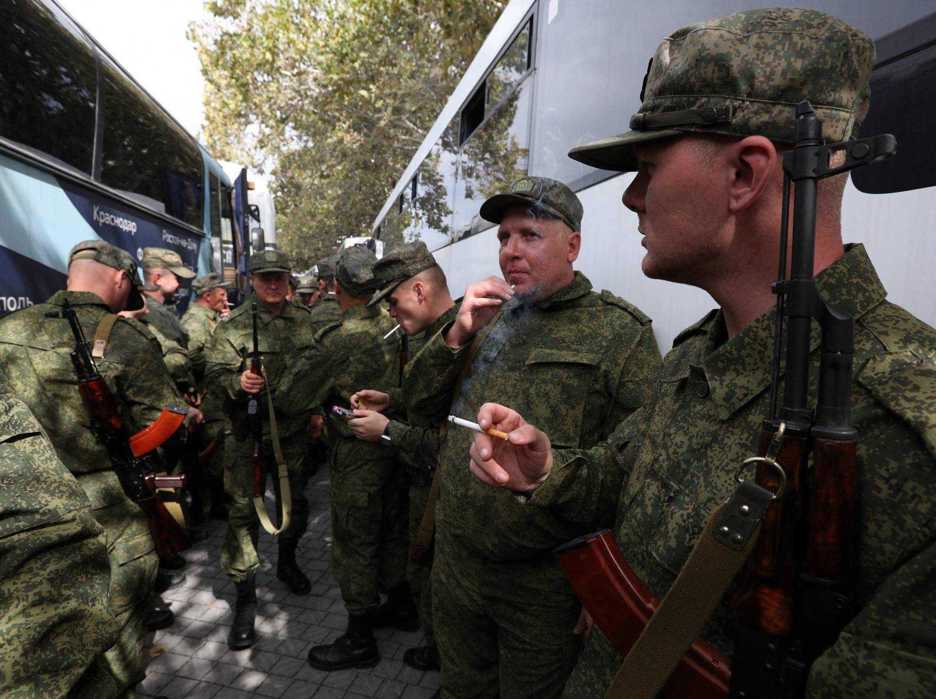 Russian reservists depart for military bases during mobilisation of troops, in Sevastopol