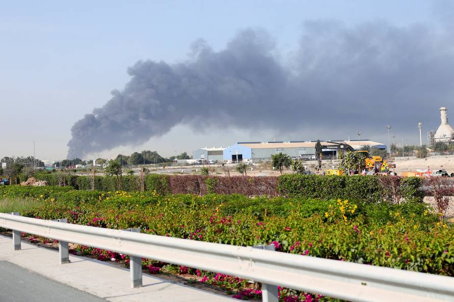 Smoke billows from Jebel Ali port after an Iranian attack, following United States and Israel strikes on Iran, in Dubai