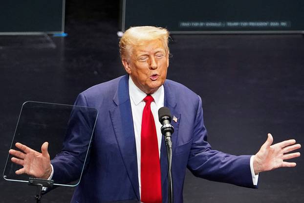 Former U.S. President Donald Trump holds a campaign event at the Johnny Mercer Theatre Civic Center in Savannah