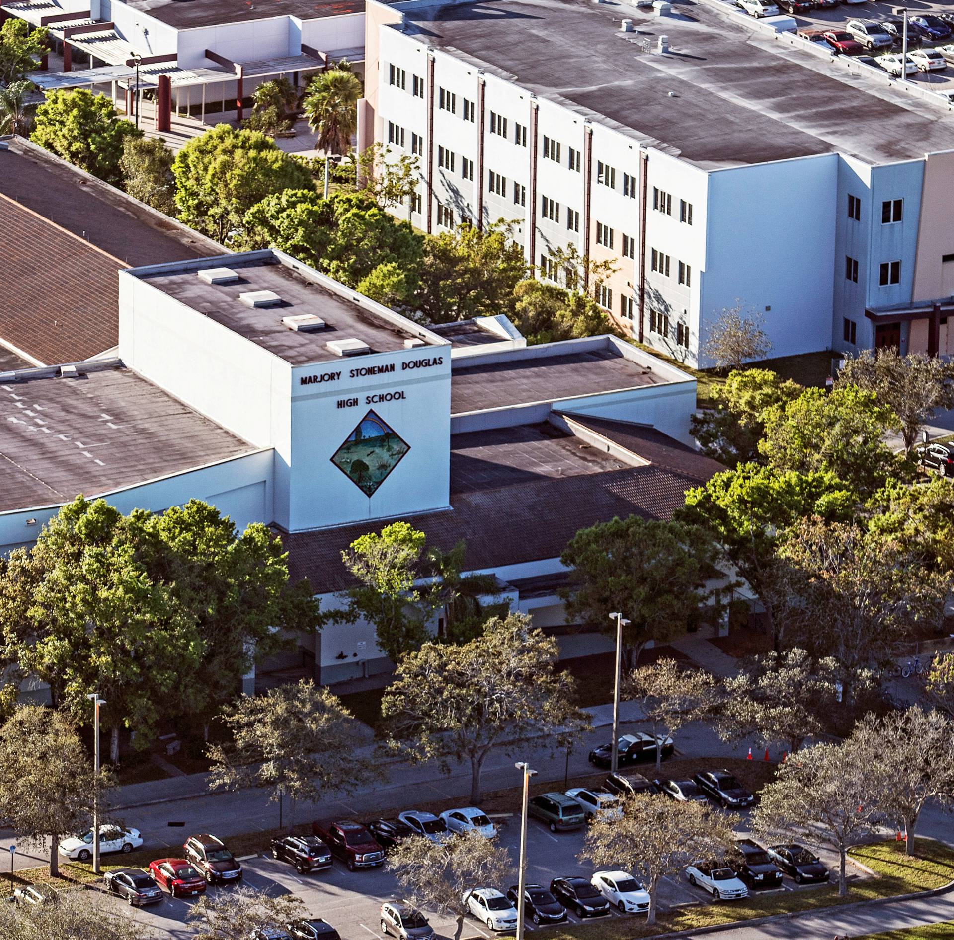 Marjory Stoneman Douglas High School is pictured in an aerial view in Parkland