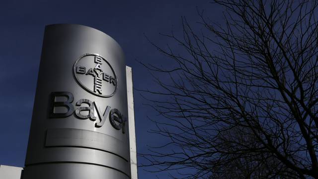 The logo of Bayer AG is pictured at the Bayer Healthcare subgroup production plant in Wuppertal