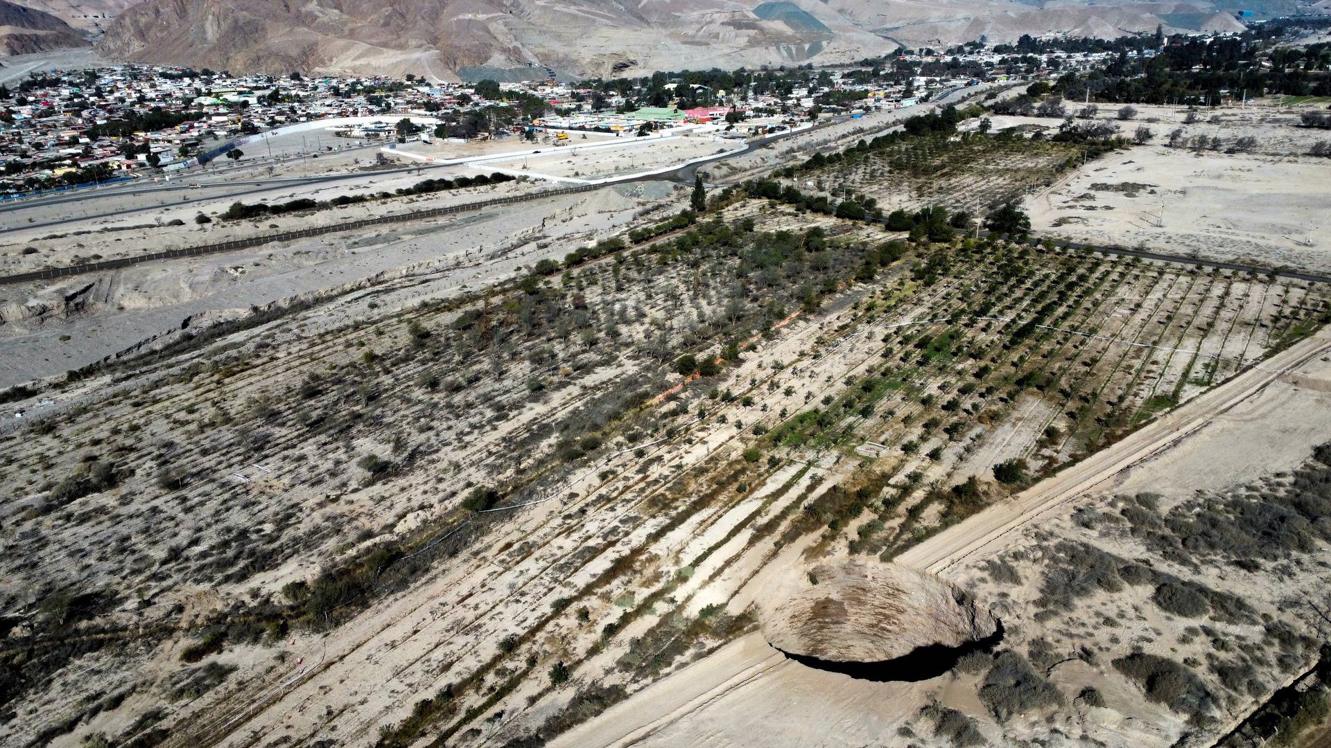 A sinkhole is exposed close to Tierra Amarilla town, in Copiapo