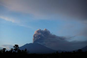 Mount Agung volcano erupts as seen from Kubu inBali