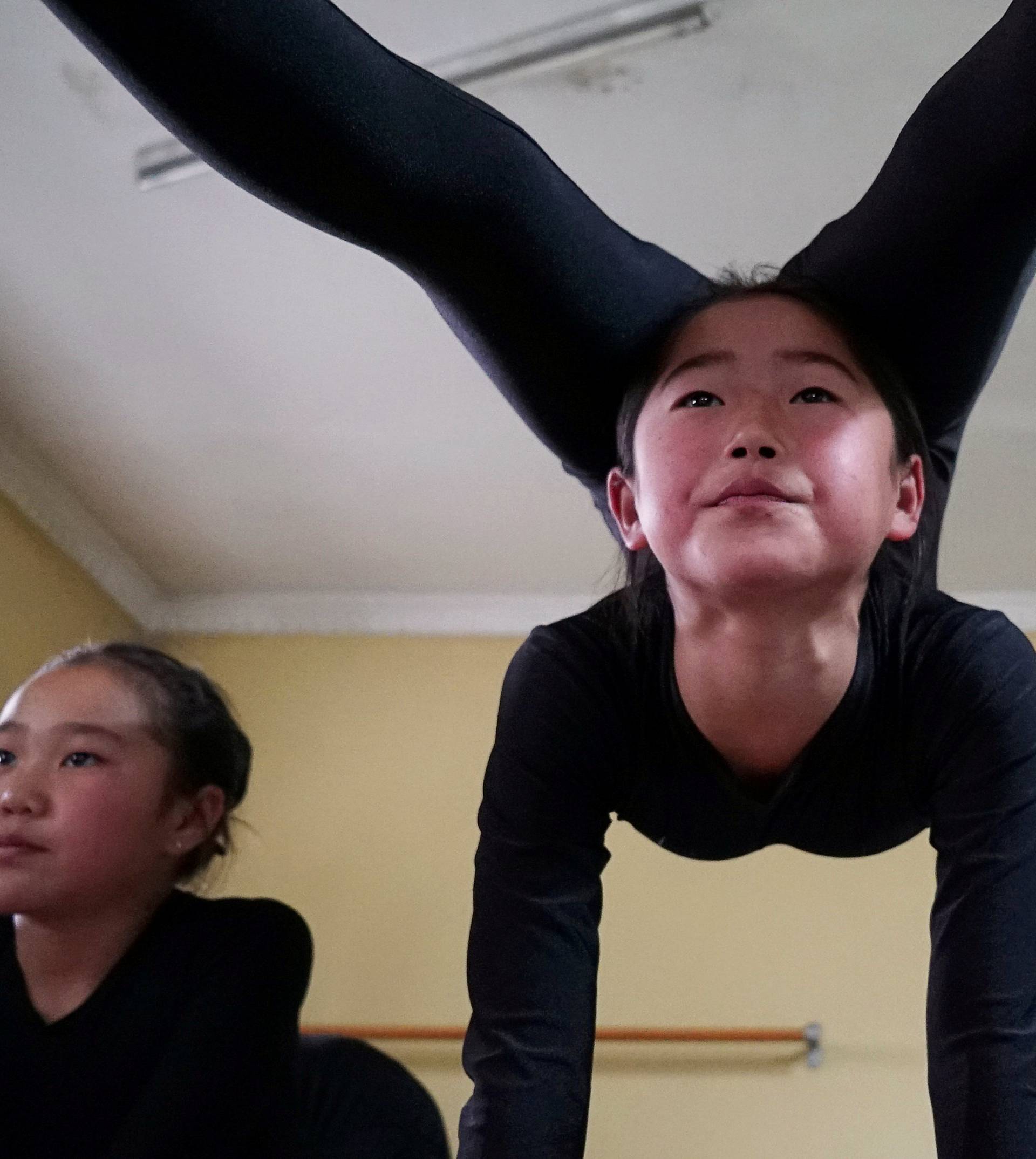 Young contortionists practice at a training school in Ulaanbaatar