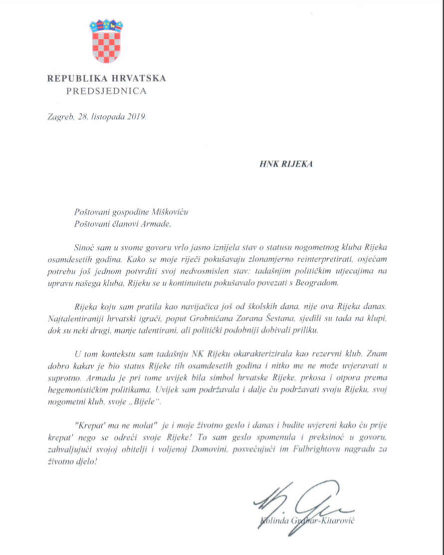 Kolinda se očitovala Miškoviću: Poštovani, krepat ma ne molat!