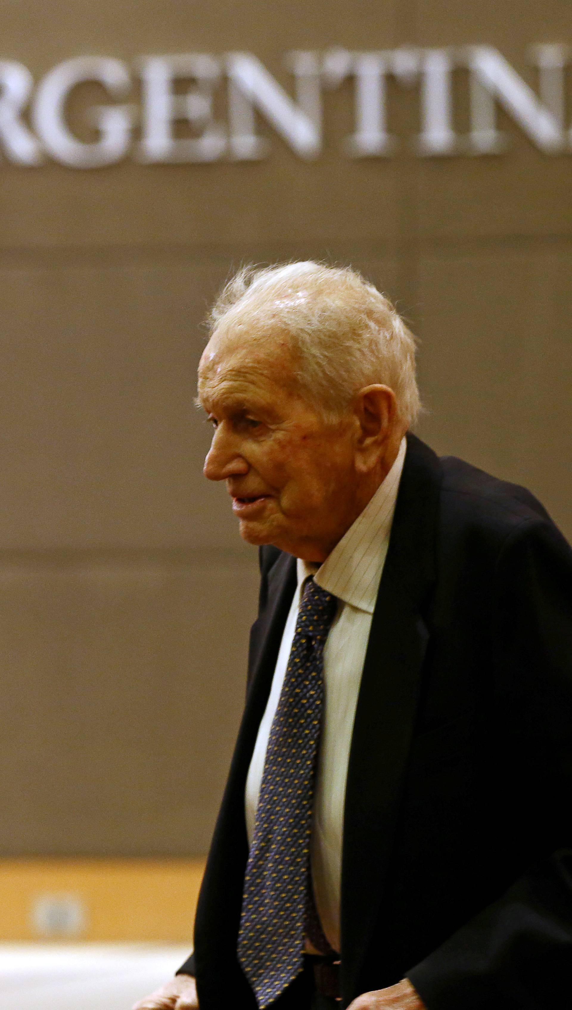 FILE PHOTO - Jorge Zorreguieta, father of Netherlands' Queen Maxima, arrives to attend his daughter's speech at the Pontifical Catholic University of Argentina in Buenos Aires