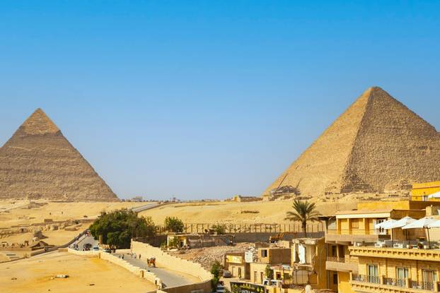 The Great Sphinx by the Pyramids of Egypt, sunset view, Giza