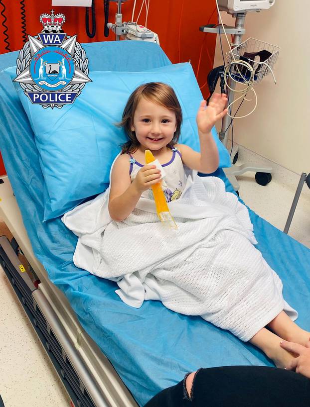 Cleo Smith smiles from a hospital bed in Carnarvon