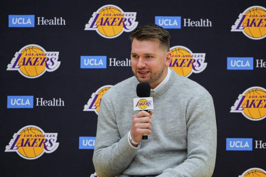 NBA's Doncic attends his first press conference after being traded to Los Angeles Lakers