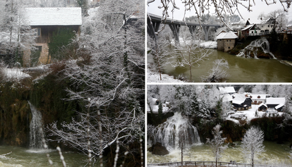 Magični prizori sa slapova Slunjčice: Snijeg pokrio Rastoke