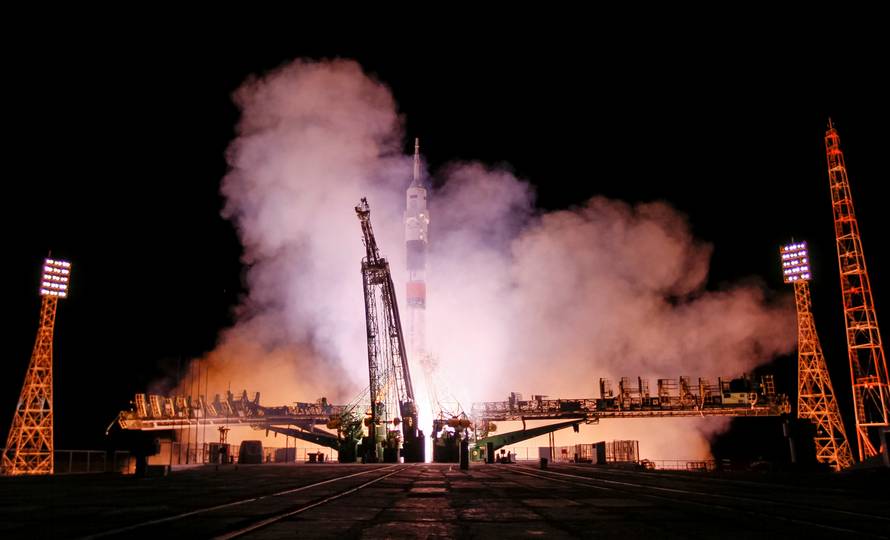 The Soyuz MS-03 spacecraft carrying the crew of Whitson of the U.S., Novitskiy of Russia and Pesquet of France blasts off to the International Space Station (ISS) from the launchpad at the Baikonur cosmodrome, Kazakhstan