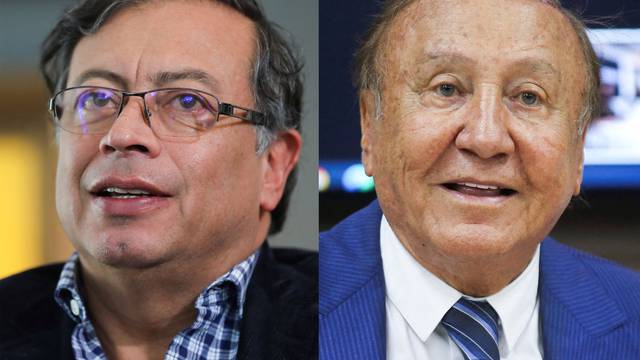 A combination picture shows Colombian presidential candidates Gustavo Petro and Rodolfo Hernandez speaking with Reuters and the media in Bogota