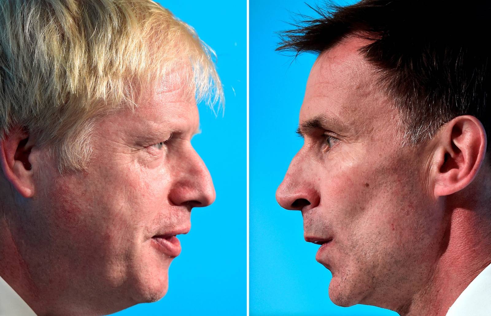 FILE PHOTO: A combination pictures shows Boris Johnson and Jeremy Hunt, leadership candidates for Britain's Conservative Party, attending a hustings event in Cardiff