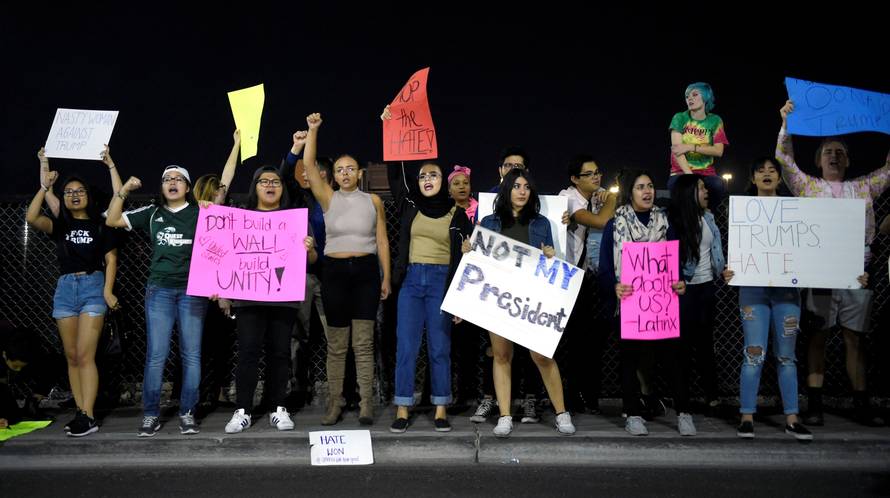 Demonstrators protest against the election of Republican Donald Trump as President of the United States, near the Trump International Hotel & Tower in Las Vegas