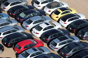 Reacquired Volkswagen and Audi diesel cars sit in a desert graveyard near Victorville