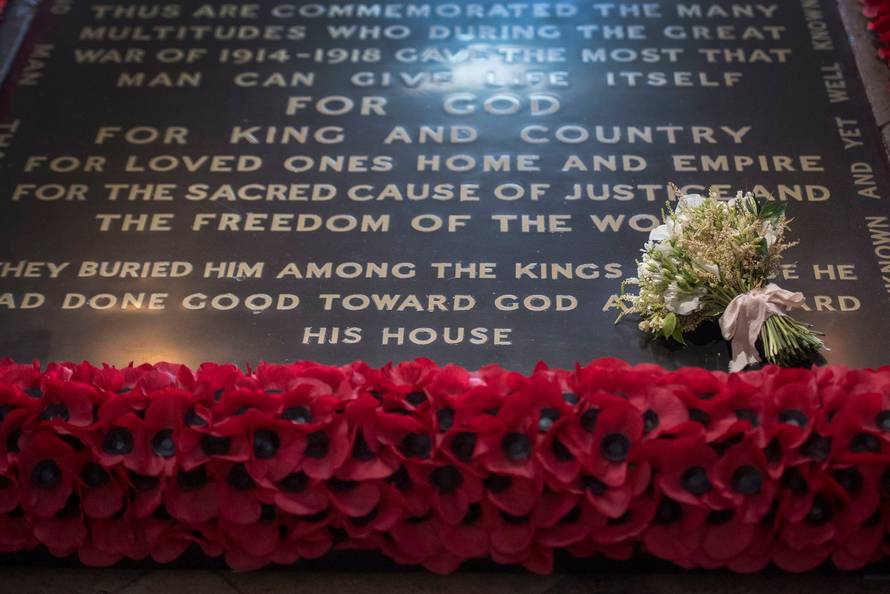 Meghan Markle's wedding bouquet lies on the grave of the Unknown Warrior in the west nave of Westminster Abbey, London
