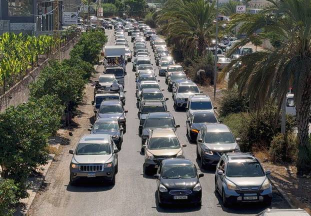 Cars go north from Lebanon's southern coastal city Sidon