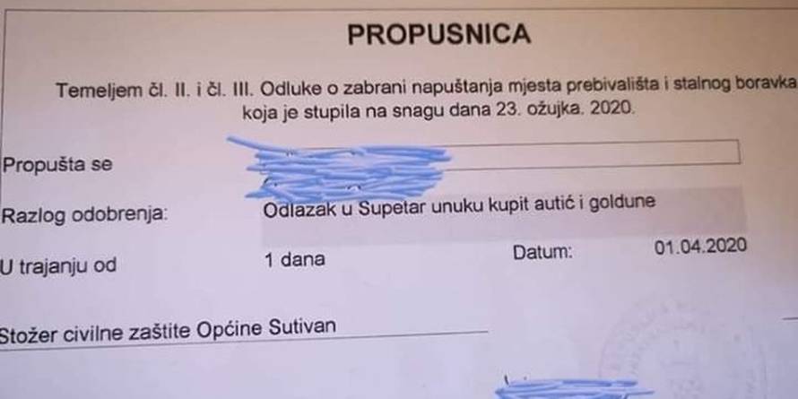 Propusnica s Brača postala hit: 'Unuku kupiti autić i goldune...'