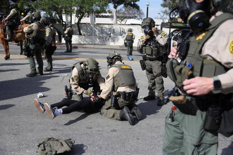 Protest against federal immigration sweeps, in Los Angeles