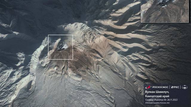 FILE PHOTO: A satellite image shows the Shiveluch volcano on the Russia's Kamchatka peninsula