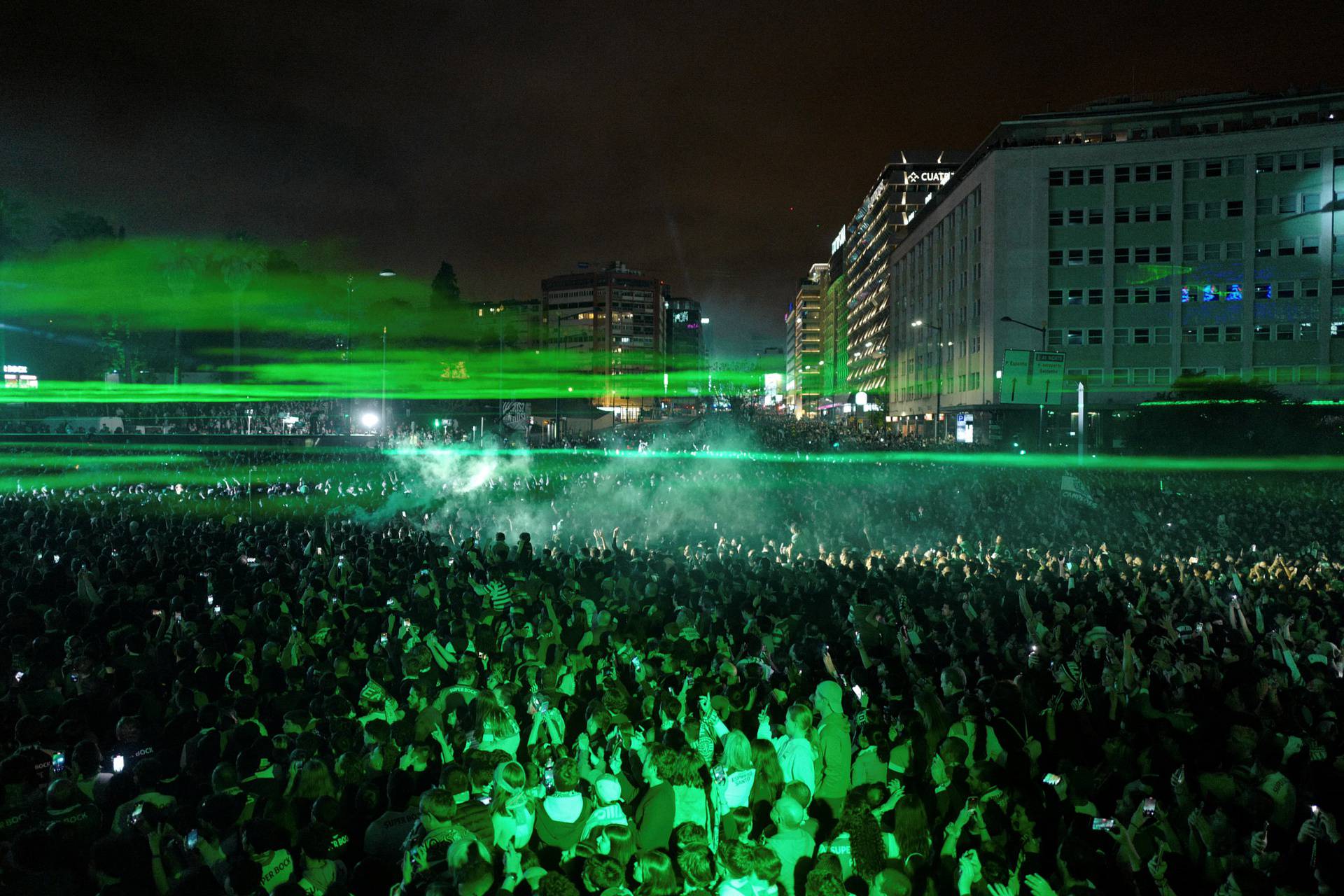 Sporting CP supporters celebrate after their team won the Portuguese League, in Lisbon