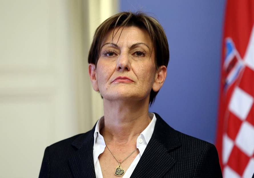FILE PHOTO: Martina Dalic, Minister of Economy, attends a news conference in a government building in Zagreb