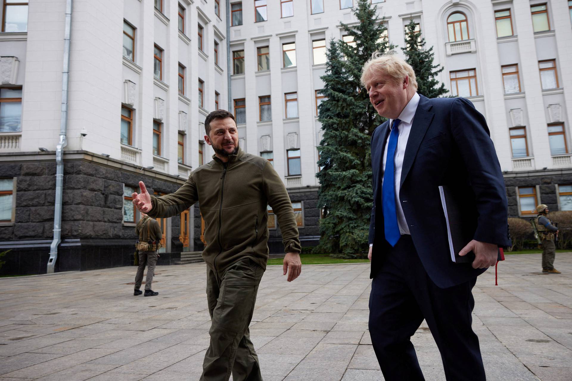 Ukraine's President Zelenskiy welcomes British PM Johnson before a meeting in Kyiv