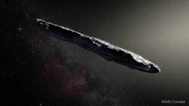 Artistâs impression of the interstellar asteroid `Oumuamua