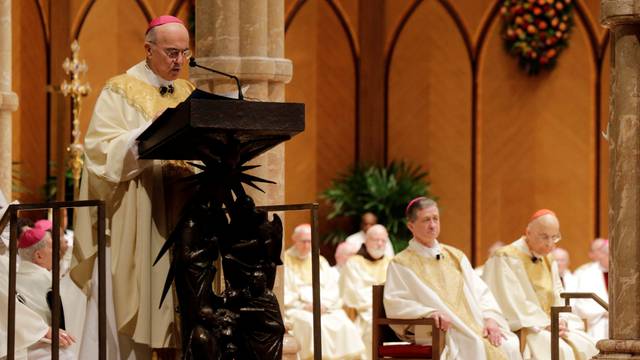 FILE PHOTO: Archbishop Carlo Maria Vigano reads the Apostolic Mandate during the Installation Mass of Archbishop Blase Cupich at Holy Name Cathedral in Chicago