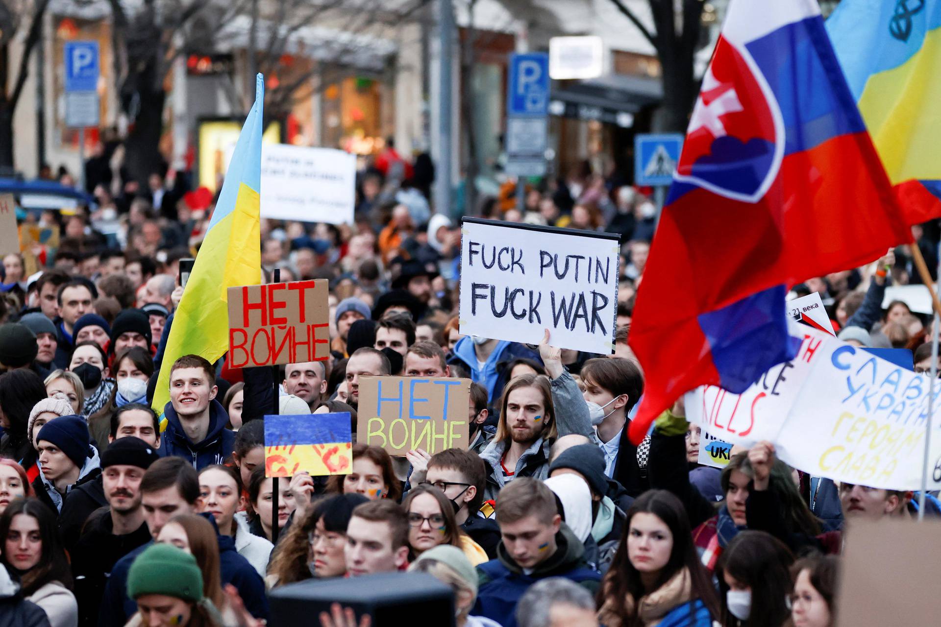 Protest in support of Ukraine, in Prague