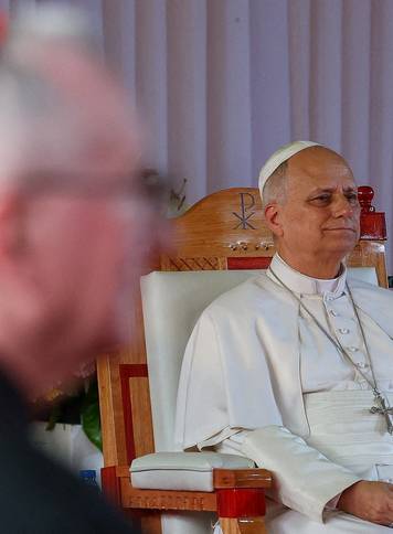 Pope Leo XIV meets students and professors at the Catholic University of Central Africa, in Yaounde