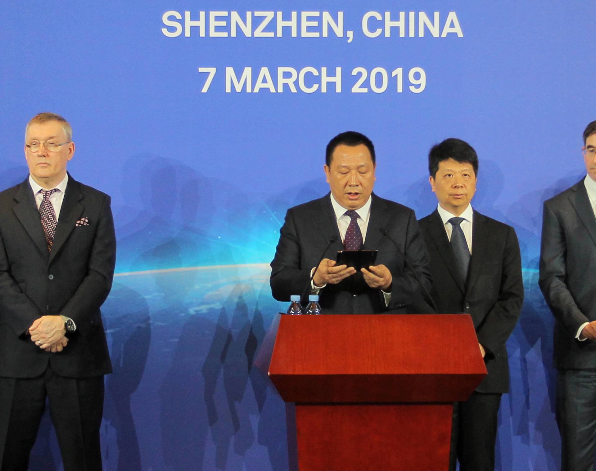 Huawei's Chief Legal Officer Song Liuping speaks at a news conference in Shenzhen