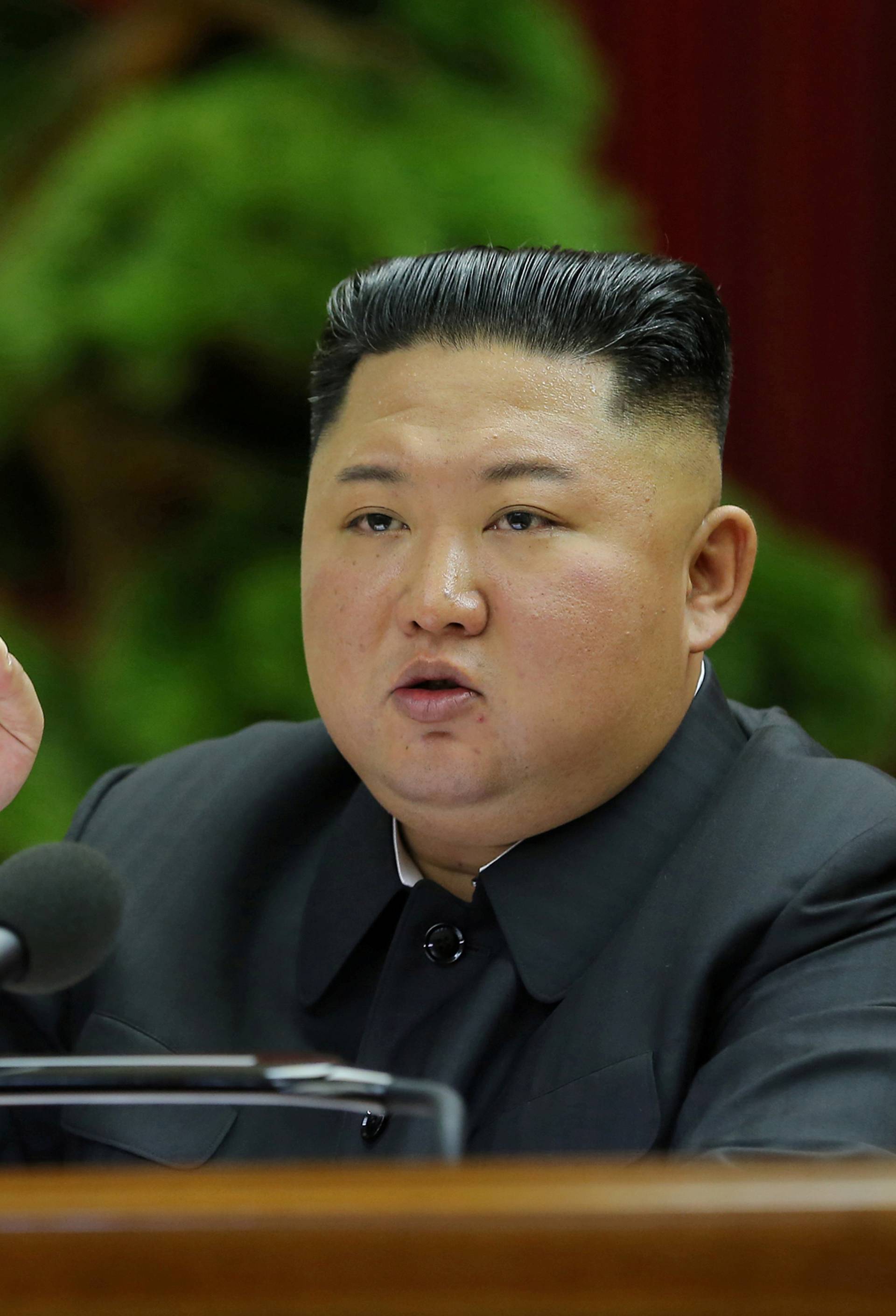 North Korean leader Kim Jong Un speaks during the 5th Plenary Meeting of the 7th Central Committee of the Workers' Party of Korea