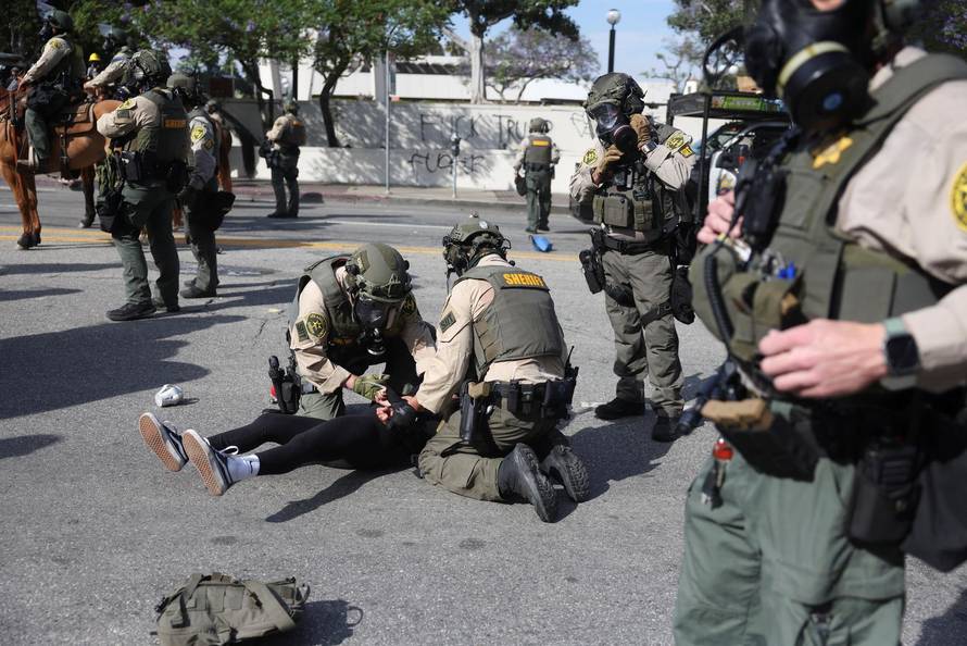 Protest against federal immigration sweeps, in Los Angeles