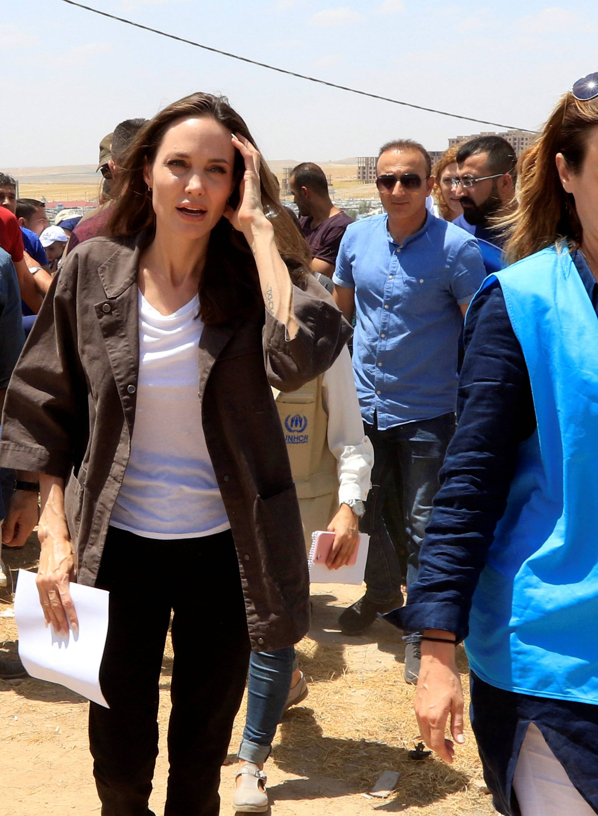 U.N. Refugee Agencyâs special envoy Angelina Jolie attends a news conference during her visits to a camp for Syrian refugees in Dohuk