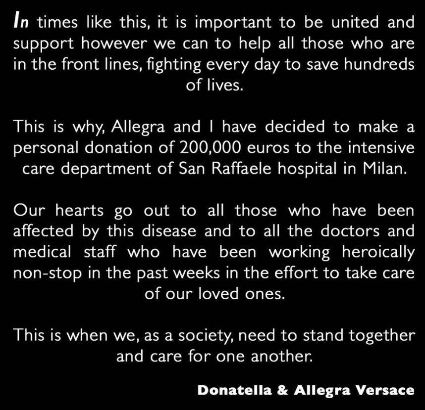 Donatella i kći Allegra donirale 200.000 eura milanskoj bolnici