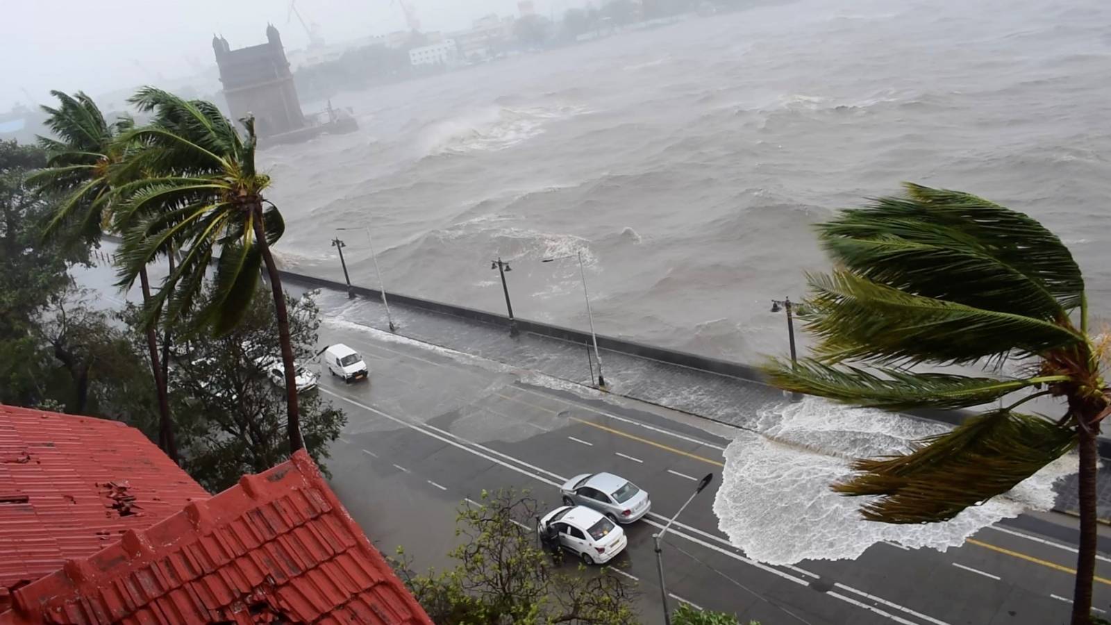 Waves crash onto the road as Cyclone Tauktae batters Mumbai